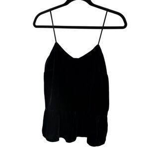 J. Crew Size 2 Cami Black Velvet Ruffled Hem Tank Top Adjustable Straps Lined